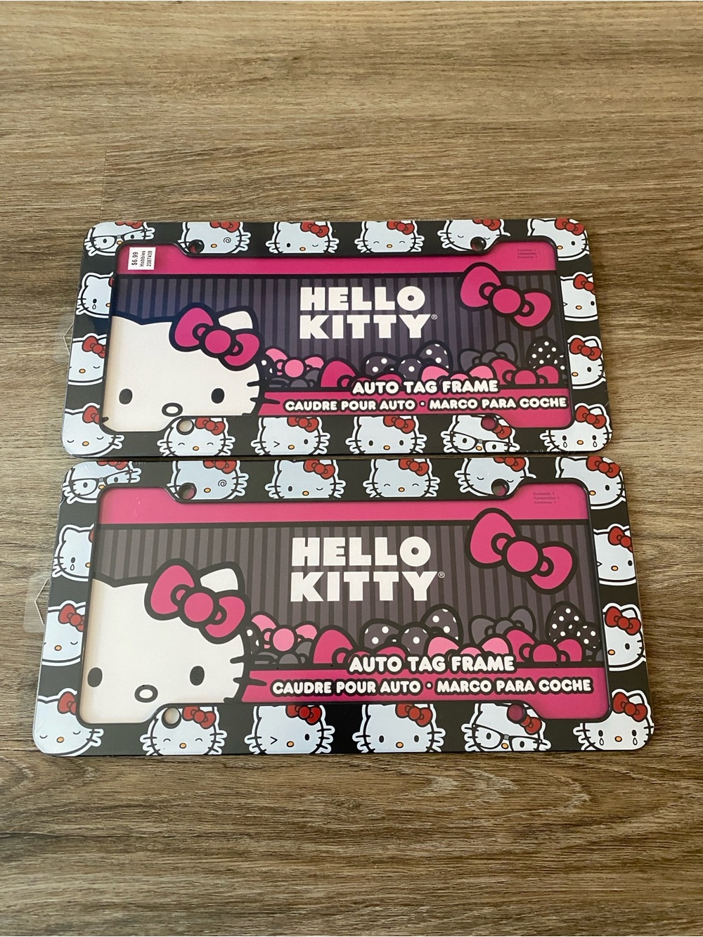 Hello Kitty Pink and White Auto Tag Frame Set